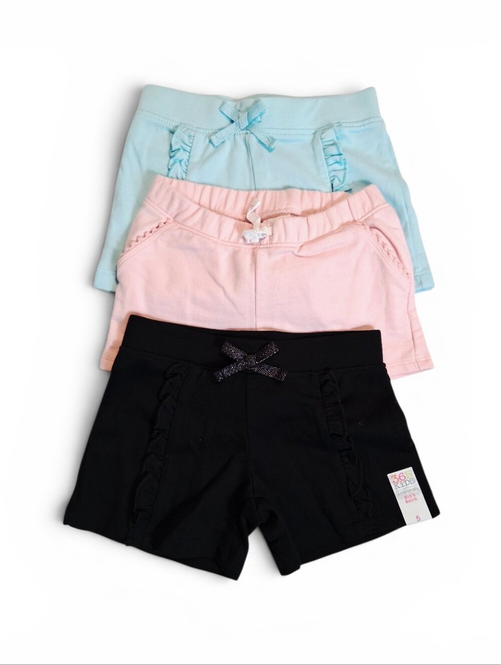 365Kids | Ruffle Shorts 3pc Bundle | Girl Size 5 - Pastel & Black